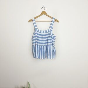 [LOFT] Blue & White Striped Linen Blend Peplum Sleeveless Tank Top
